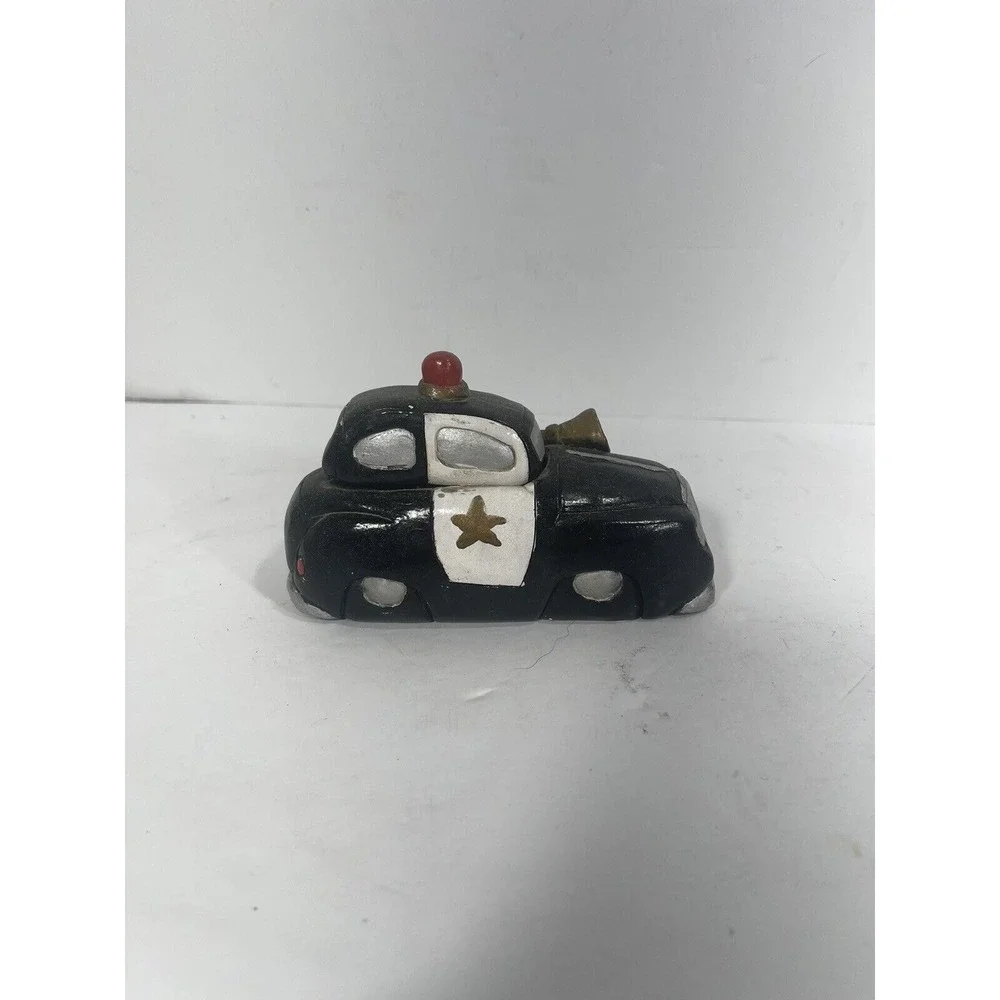 Vintage City Police Car Ceramic Ashtray Figurine Black Car Paperweight Top Opens